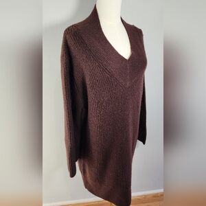 Knitted Loose Fit Sweater Dress V- Neck In Chocolate Color by Topshop Size 8-10